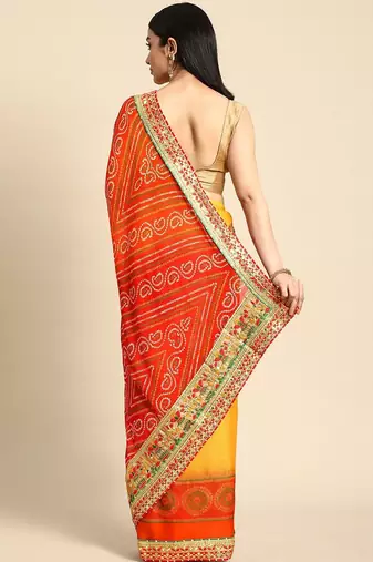 Red gotta patti poly georgette bandhani saree