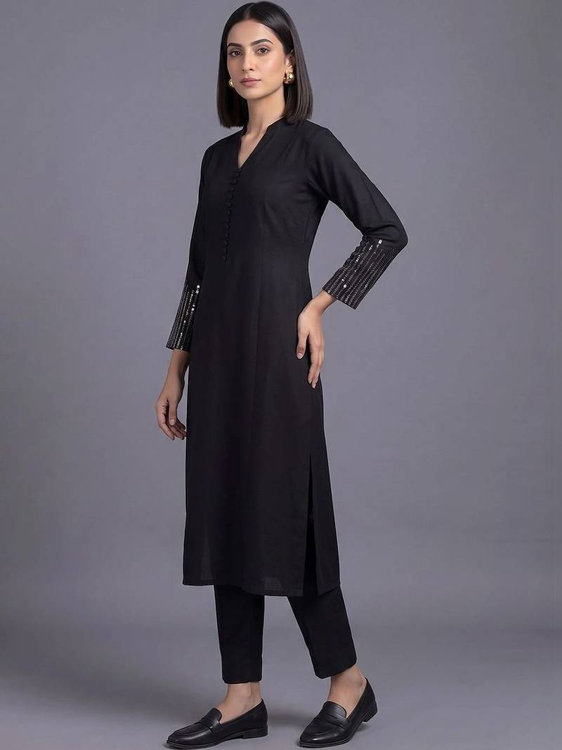 women regular sequinned kurta with trousers