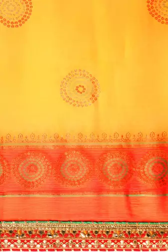 Red gotta patti poly georgette bandhani saree