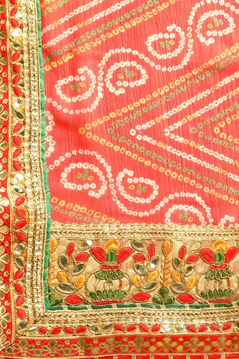 Red gotta patti poly georgette bandhani saree