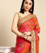 red gotta patti poly georgette bandhani saree
