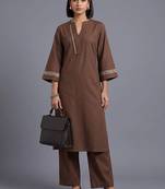 women ethnic motifs embroidered regular thread work kurta with palazzos
