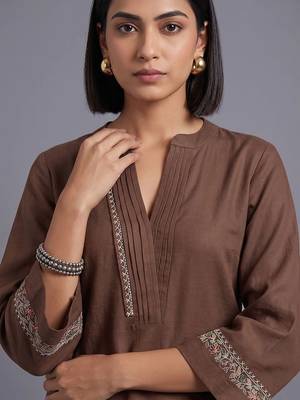 women ethnic motifs embroidered regular thread work kurta with palazzos 3