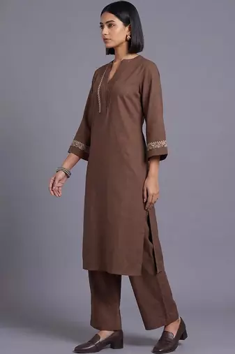 women ethnic motifs embroidered regular thread work kurta with palazzos