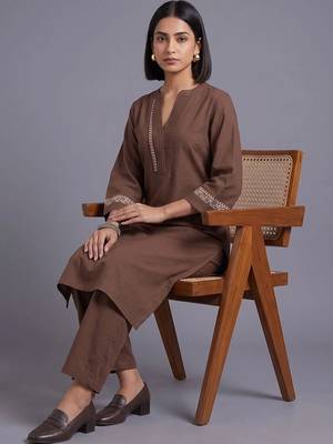 women ethnic motifs embroidered regular thread work kurta with palazzos 5