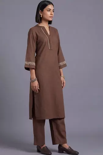 women ethnic motifs embroidered regular thread work kurta with palazzos
