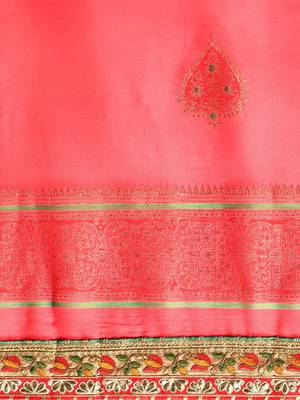 red gotta patti poly georgette bandhani saree 4