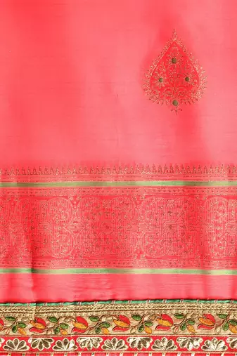 red gotta patti poly georgette bandhani saree