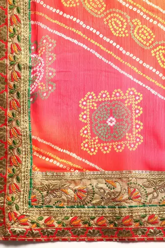 red gotta patti poly georgette bandhani saree