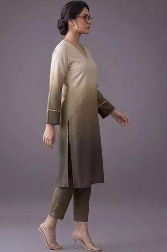 women ombre dyed regular thread work kurta with trousers