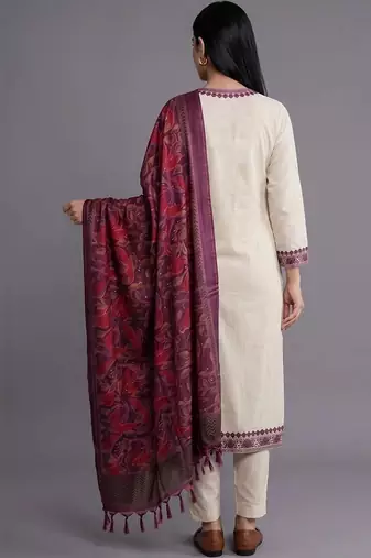 women ethnic motifs embroidered regular thread work kurta with trousers & with dupatta