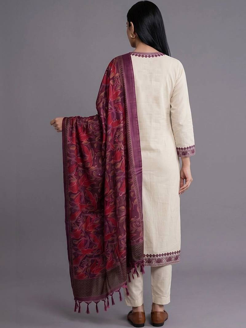 women ethnic motifs embroidered regular thread work kurta with trousers & with dupatta