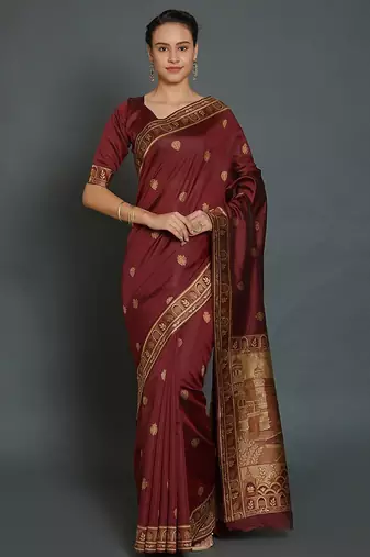 Maroon maroon & gold-coloured silk blend woven design banarasi saree