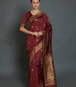 Maroon maroon & gold-coloured silk blend woven design banarasi saree