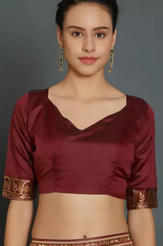 Maroon maroon & gold-coloured silk blend woven design banarasi saree