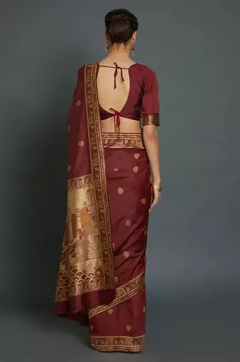 Maroon maroon & gold-coloured silk blend woven design banarasi saree