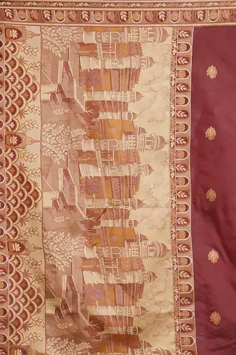 Maroon maroon & gold-coloured silk blend woven design banarasi saree