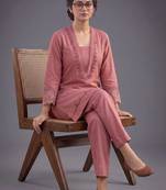 women ethnic motifs embroidered regular thread work kurta with trousers