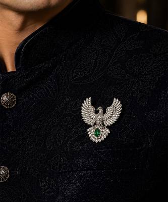 Silver zircon bird motif brooch 2
