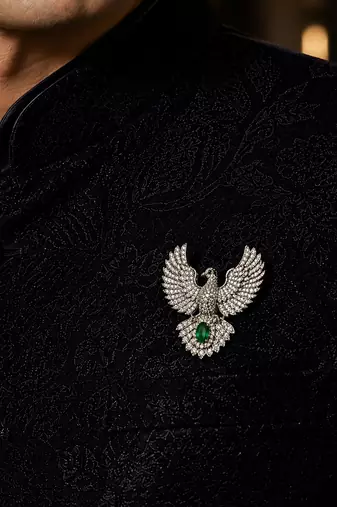 Silver zircon bird motif brooch