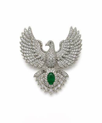 Silver zircon bird motif brooch 3