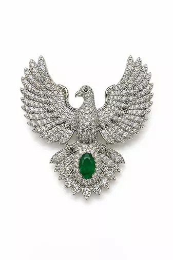 Silver zircon bird motif brooch
