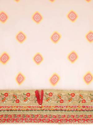 White white & red bandhani gotta patti half and half bandhani saree 4