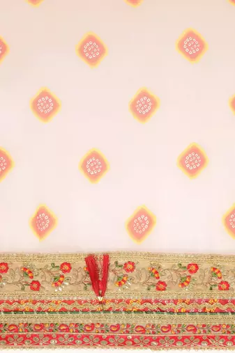White white & red bandhani gotta patti half and half bandhani saree