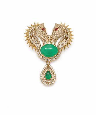 Gold plated zircon horse motif brooch 2