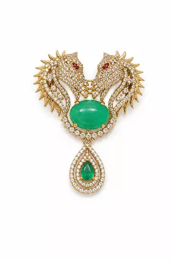 Gold plated zircon horse motif brooch