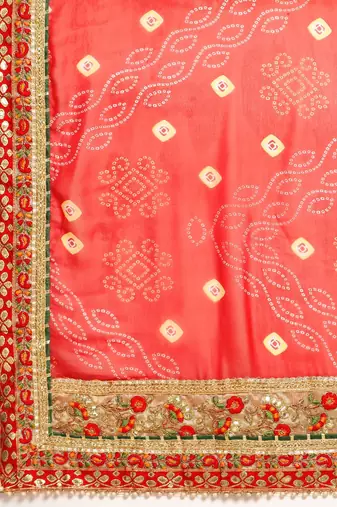 White white & red bandhani gotta patti half and half bandhani saree