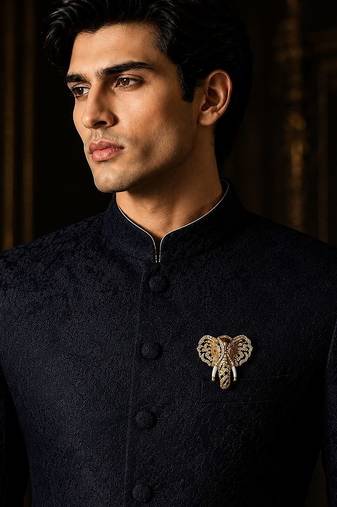 Gold plated zircon elephant motif brooch