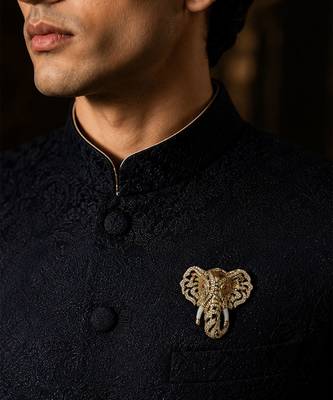 Gold plated zircon elephant motif brooch 2