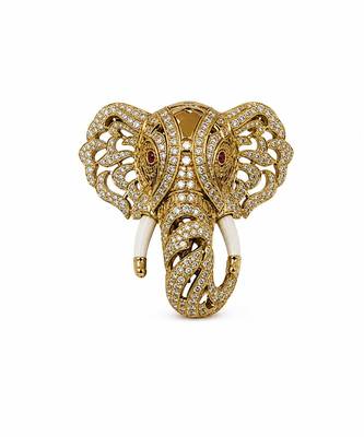 Gold plated zircon elephant motif brooch 3