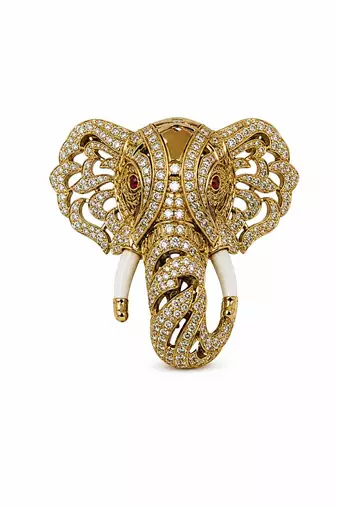 Gold plated zircon elephant motif brooch