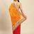 red red & yellow bandhani beads and stones half and half bandhani saree
