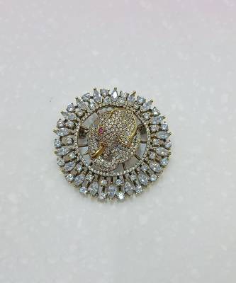 Gold plated zircon elephant motif brooch 2