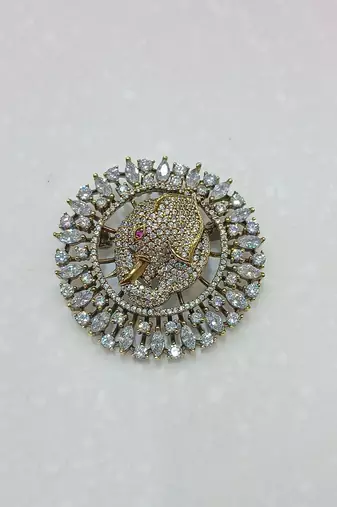 Gold plated zircon elephant motif brooch