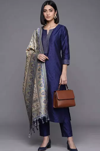 women ethnic motifs regular kurta with trousers & with dupatta