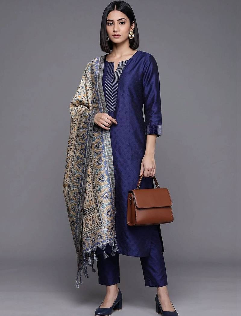 women ethnic motifs regular kurta with trousers & with dupatta