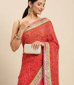 Pink pink & red bandhani gotta patti half and half bandhani saree
