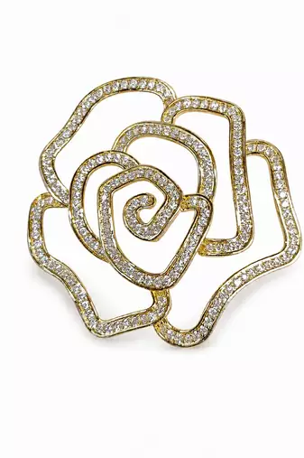 Gold plated zircon floral brooch