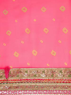 Pink pink & red bandhani gotta patti half and half bandhani saree 4
