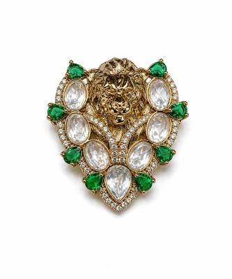 Gold plated stone lion motif brooch 2