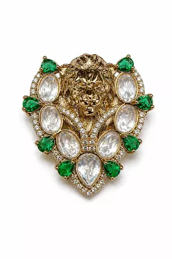 Gold plated stone lion motif brooch