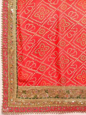 Pink pink & red bandhani gotta patti half and half bandhani saree 5