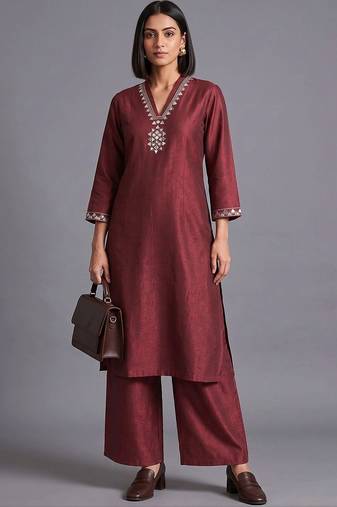 women regular mirror work kurta with palazzos