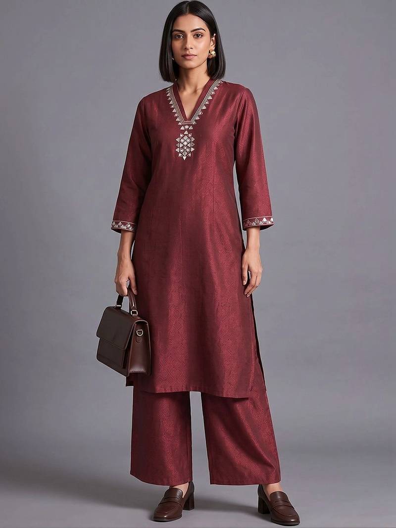 women regular mirror work kurta with palazzos
