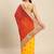 Yellow yellow & red bandhani beads and stones half and half bandhani saree