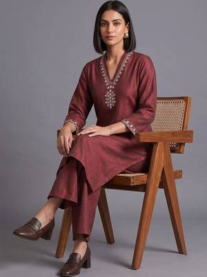 women regular mirror work kurta with palazzos 5